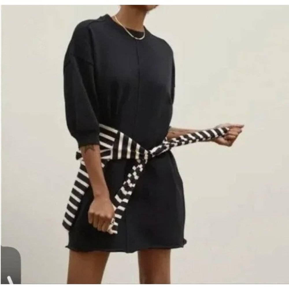 Everlane Black Organic Cotton Puff Sleeve Sweatshirt Dress Size Extra Small New